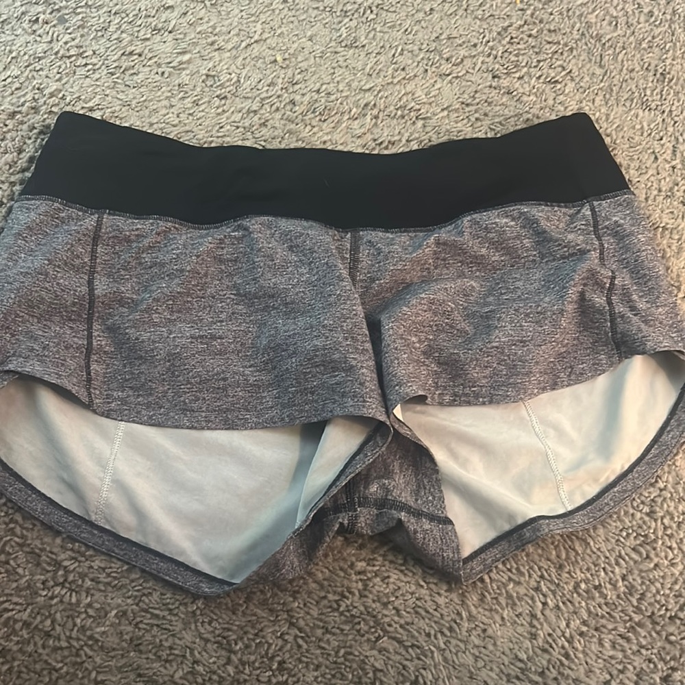 Gray and black Lululemon speed up shorts